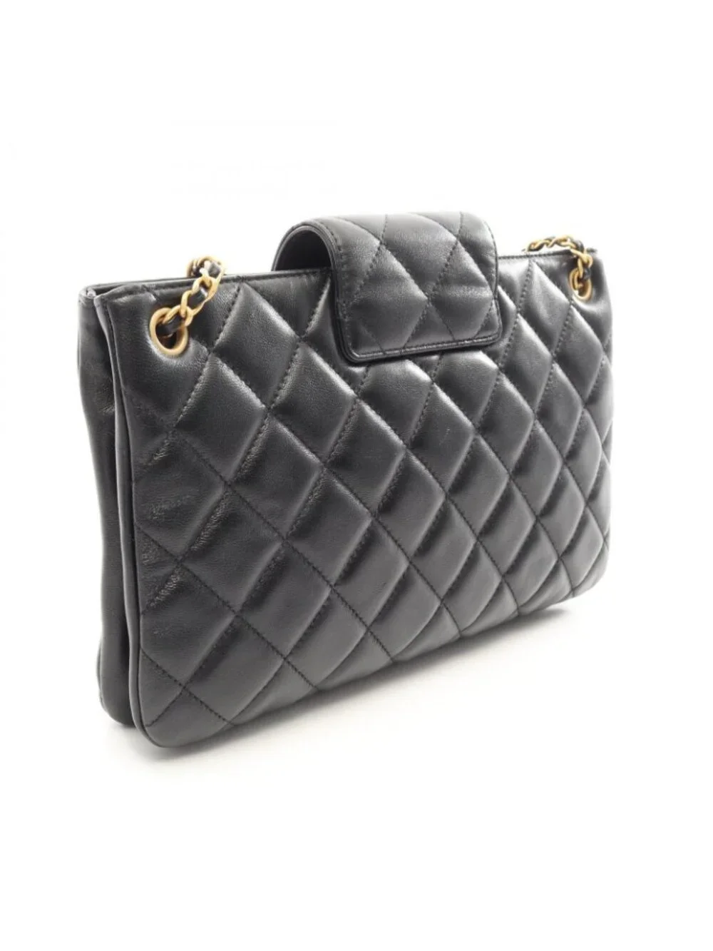 Chanel Shoulder Bag Quilted Flap Black Lambskin Chain